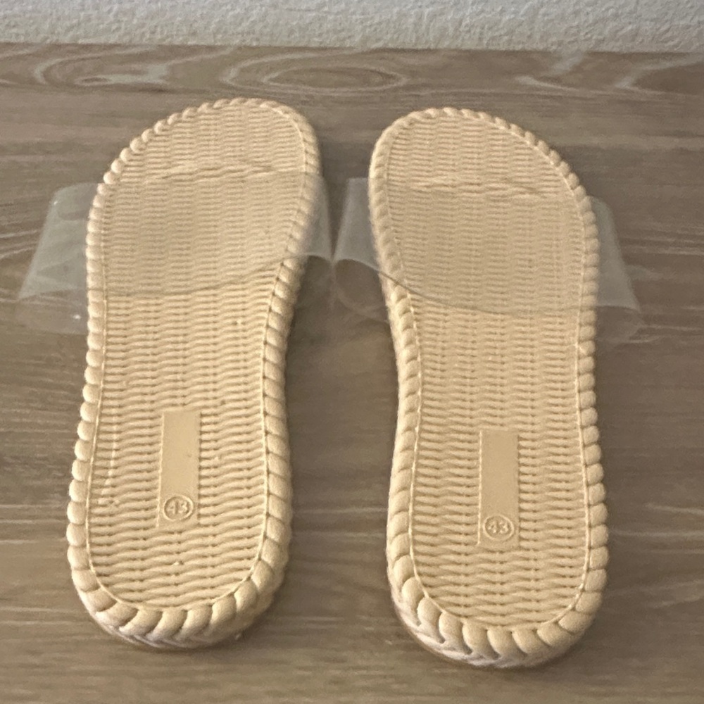 Beige Woven Slide Sandals